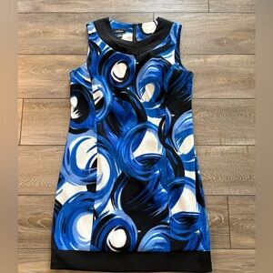 AGB Blue, Black & White Swirl Print Sleeveless Mini Dress
